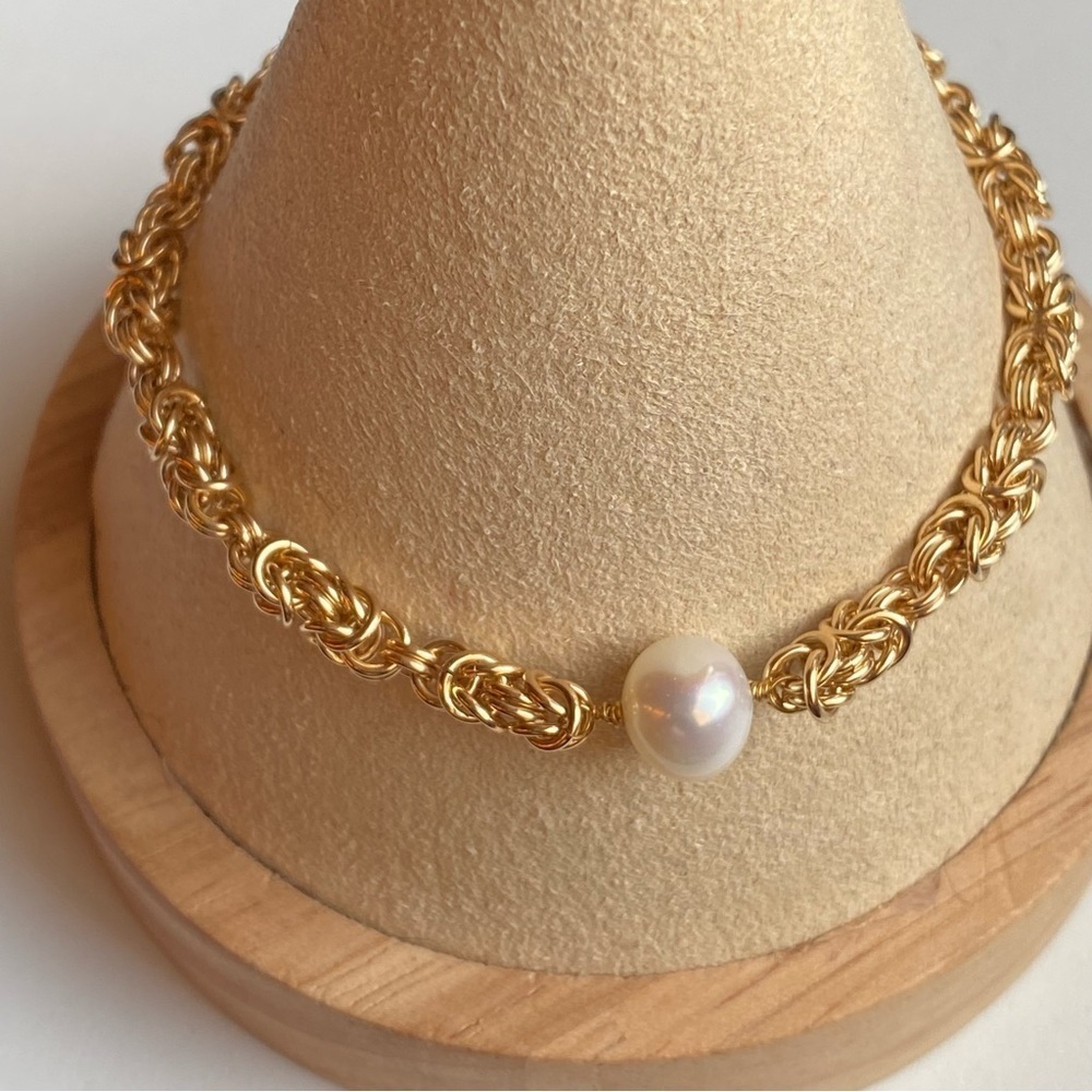 14K Gold filled Natural Freshwater Pearl Byzantine Bracelet